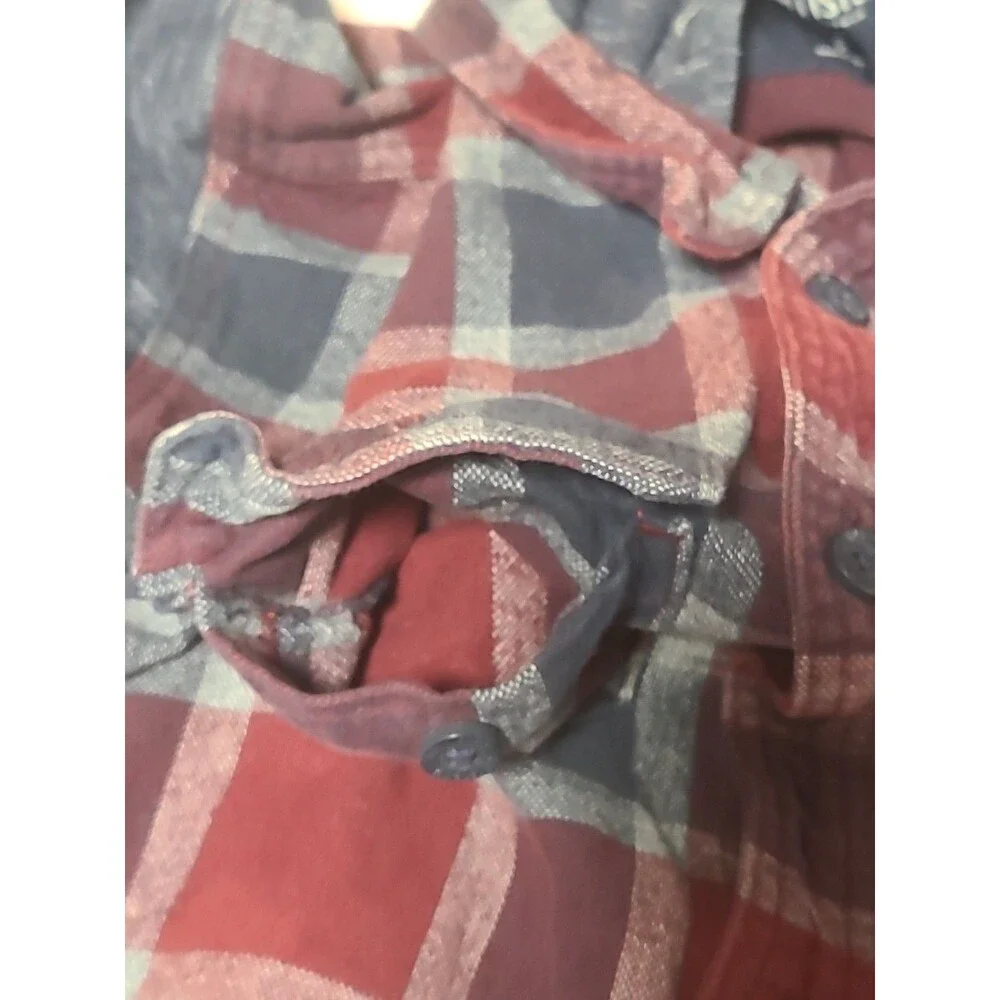 Hollister California Red & Blue Plaid Flannel Button Up Hoodie Mens Sz small